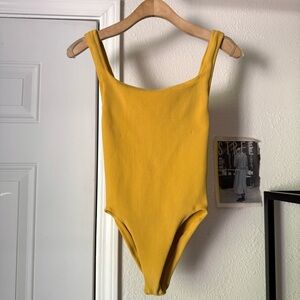 HUNZA G yellow square neck swim one piece beach swimsuit